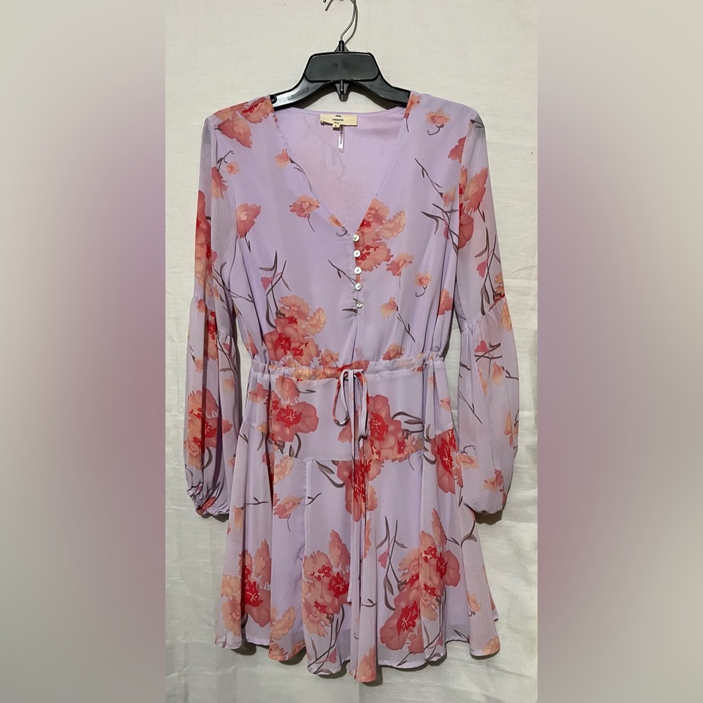 Entro Lilac Floral V-Neck Drawstring Women's Dress